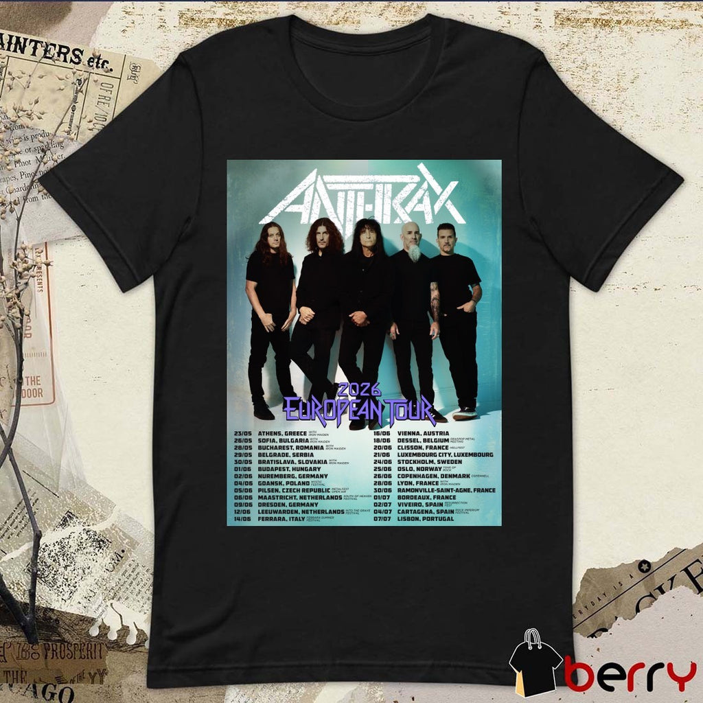 Anthrax 2026 European Tour 26 5 Sofia Bulgaria 28 5 Bucharest Romania Poster t-shirt