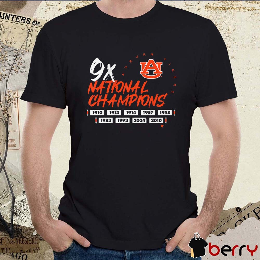 Auburn Tigers Football NCAA Nine Time National Champions 1910-2010 t-shirt