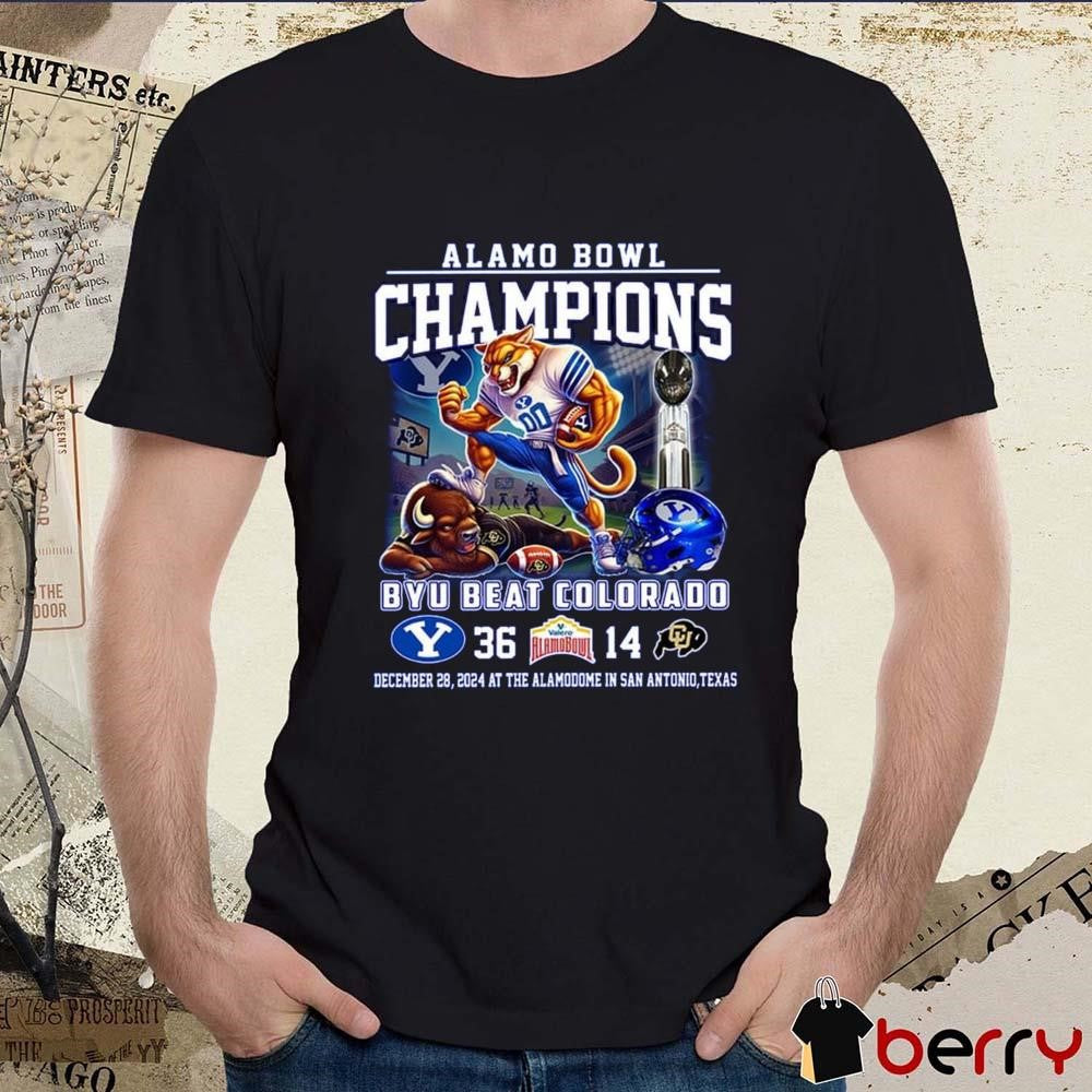 BYU Cougars Beat Colorado Alamo Bowl 2024 Champions 36 – 14 Score Dec 28 At The Alamodome In San Antonio Mascot t-shirt