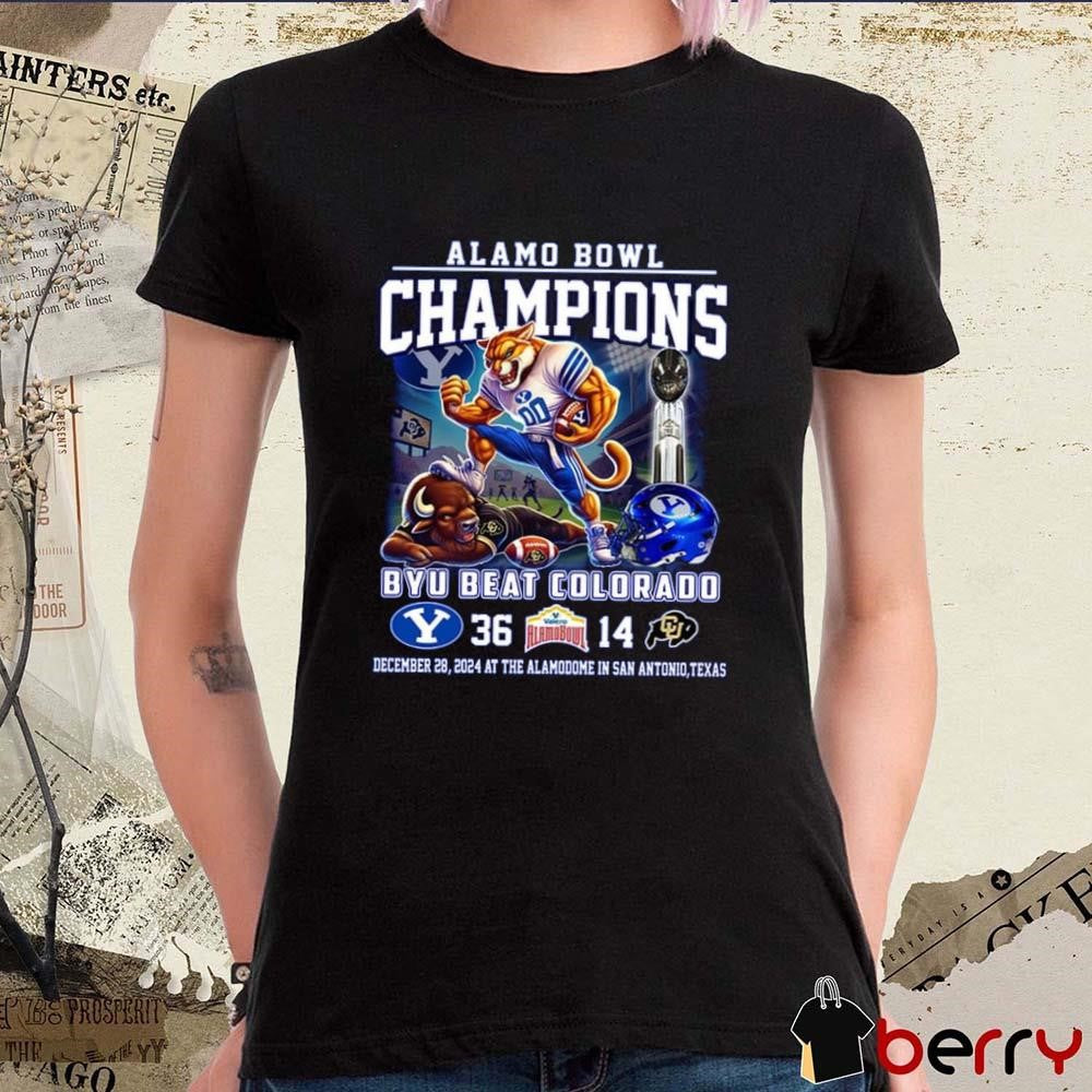 BYU Cougars Beat Colorado Alamo Bowl 2024 Champions 36 – 14 Score Dec 28 At The Alamodome In San Antonio Mascot t-shirt