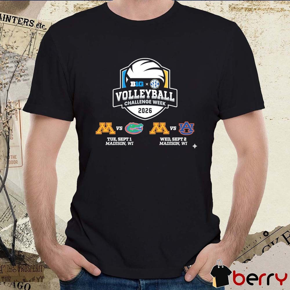 Big Ten x SEC Volleyball Challenge Week 2026 Minnesota Vs Florida, Minnesota Vs Auburn Logos t-shirt