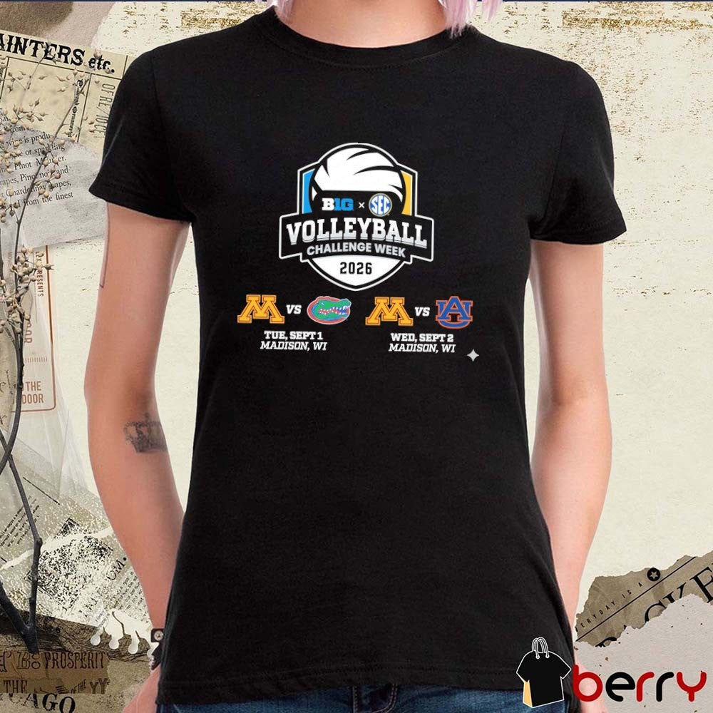 Big Ten x SEC Volleyball Challenge Week 2026 Minnesota Vs Florida, Minnesota Vs Auburn Logos t-shirt