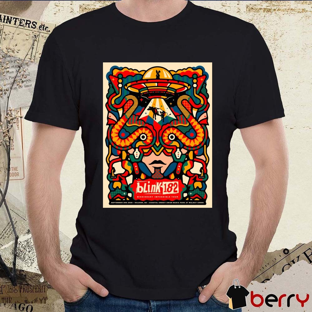 Blink-182 Missionary Impossible Tour September 3rd 2025 Raleigh NC Coastal Credit Union Music Park at Walnut Creek Poster t-shirt