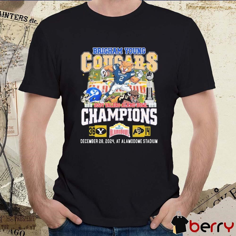Brigham Young Cougars 2024 Valero Alamo Bowl Champions Vs Colorado Buffaloes 36 – 14 Score Dec 28 2024 Mascot t-shirt