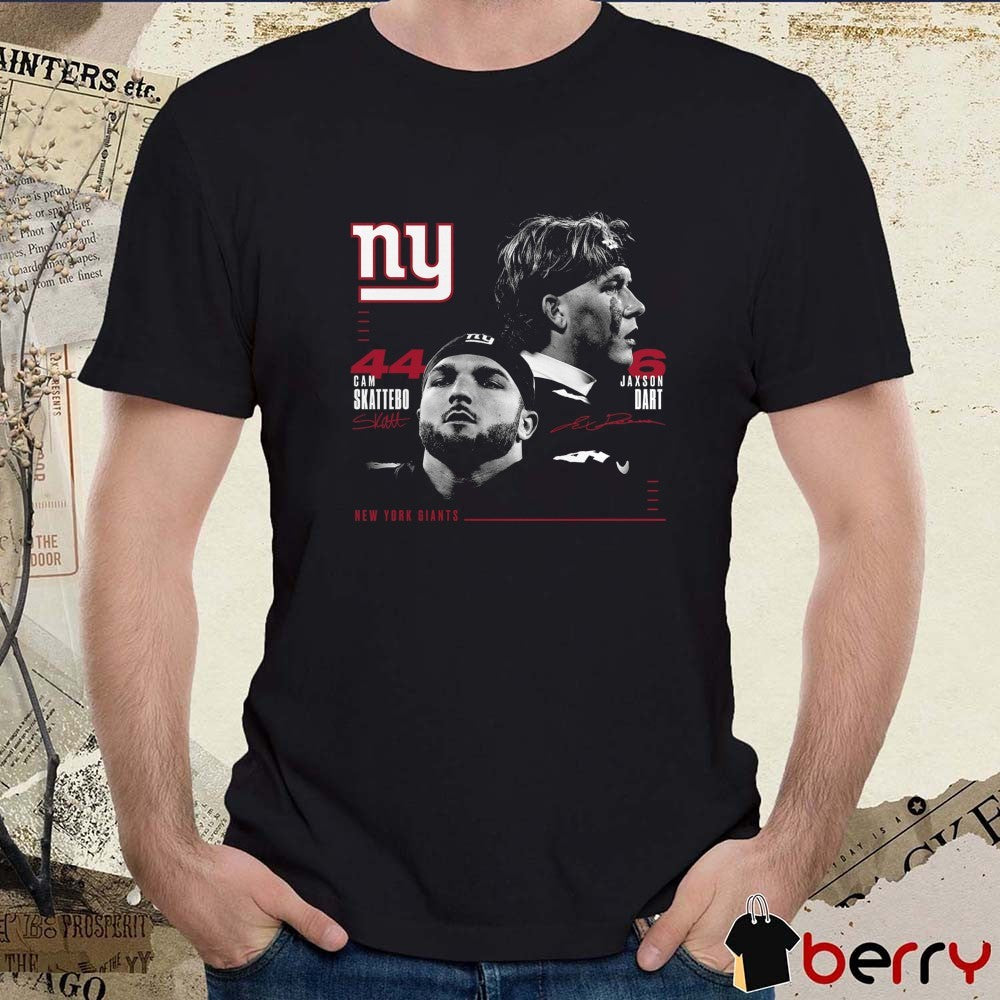 Cam Skattebo and Jaxson Dart New York Giants NFL Players Portrait Signature t-shirt