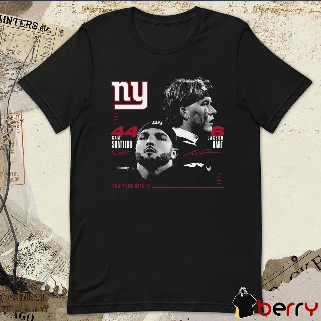 Cam Skattebo and Jaxson Dart New York Giants NFL Players Portrait Signature t-shirt