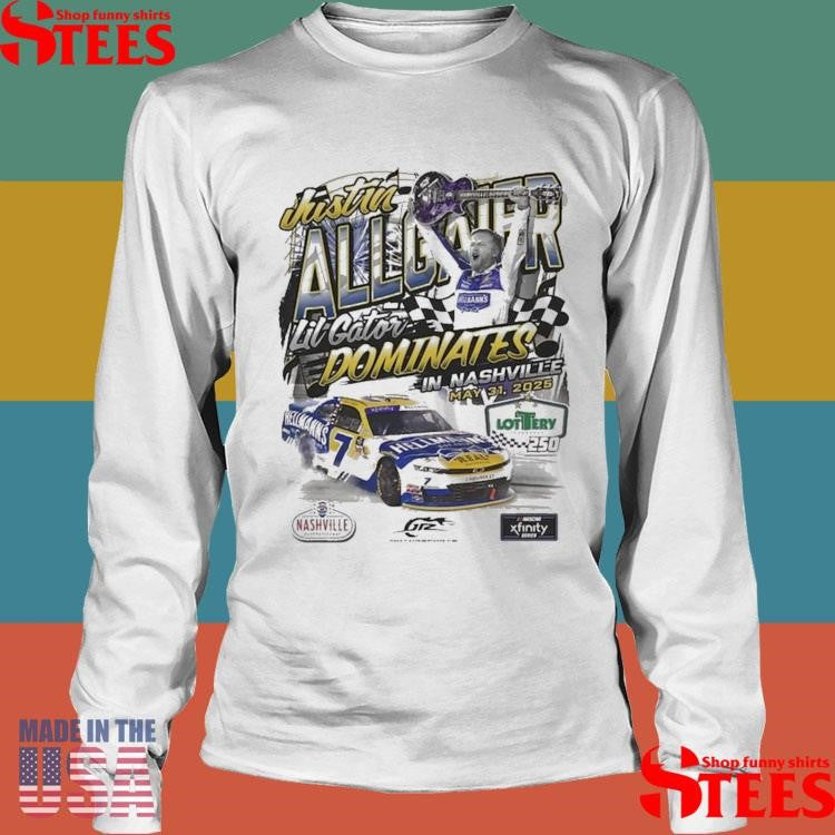 Checkered Flag Sports Natural Justin Allgaier 2025 Tennessee Lottery 250 Race Win Shirts
