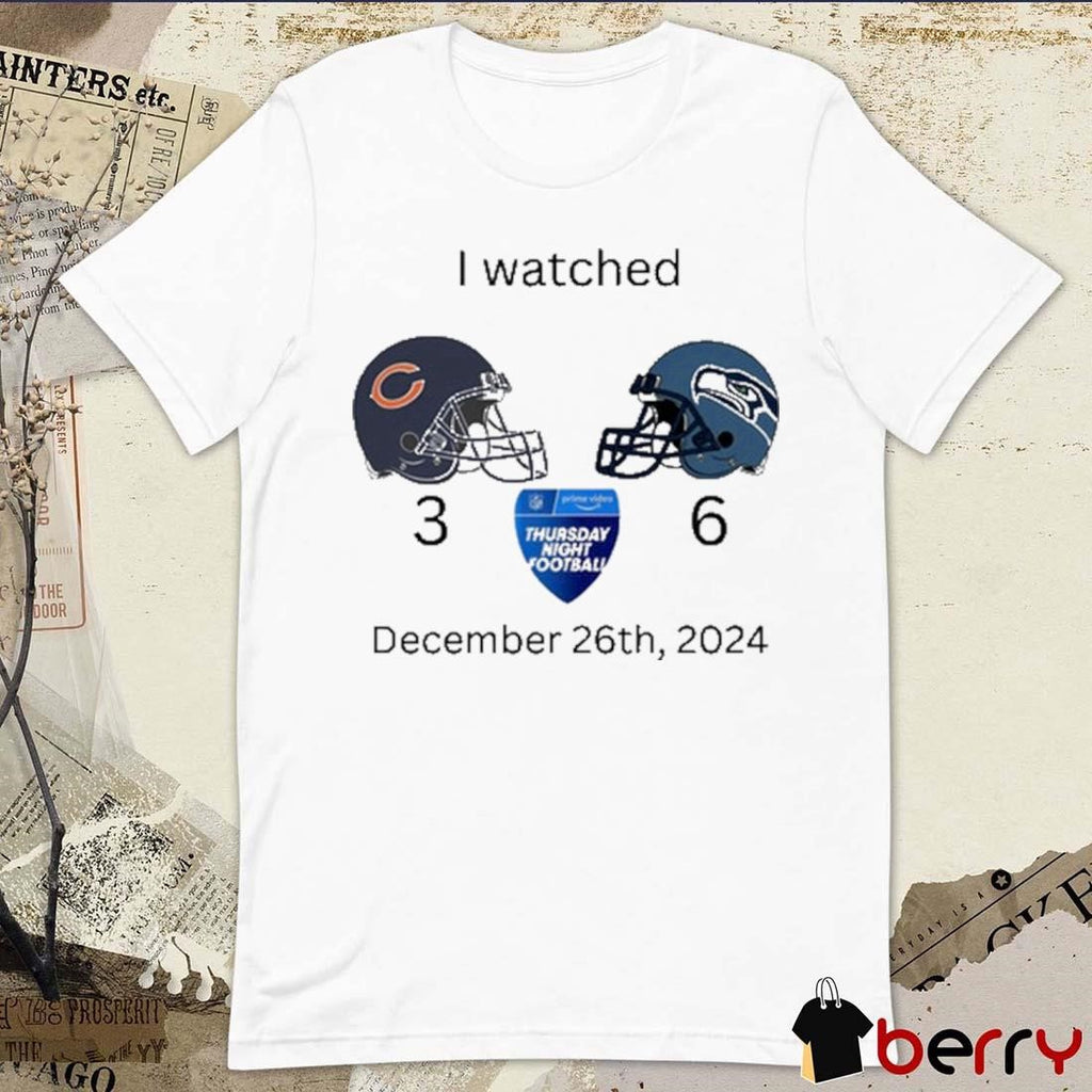 Chicago Bears Vs Seahawks Seattle Helmet I Watched Thursday Night Football December 26Th 2024 t-shirt