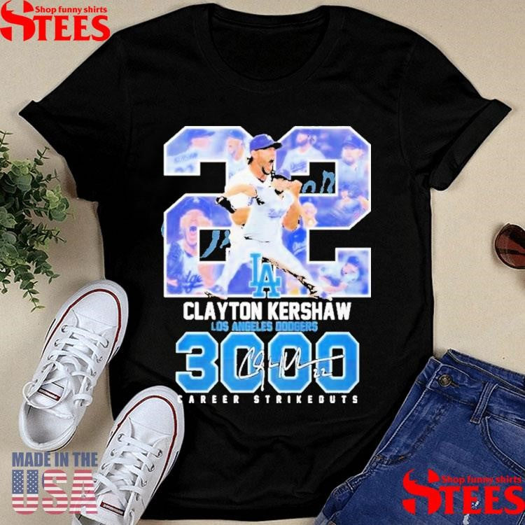 Clayton Kershaw Los Angeles Dodgers 3000 Career Strikeouts T-shirt