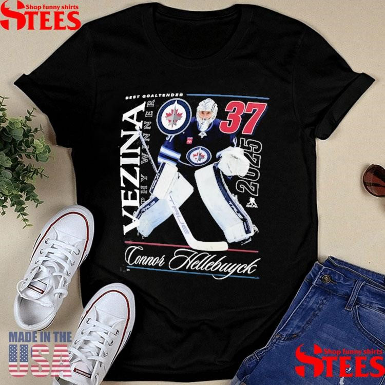 Connor Hellebuyck Black Winnipeg Jets 2025 Vezina Trophy Winner T-shirt