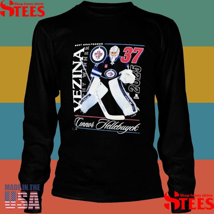 Connor Hellebuyck Black Winnipeg Jets 2025 Vezina Trophy Winner T-shirt