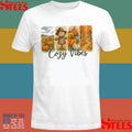 Cozy Vibes Fall Montage Scarecrow Autumn Leaves Pumpkins T-Shirt
