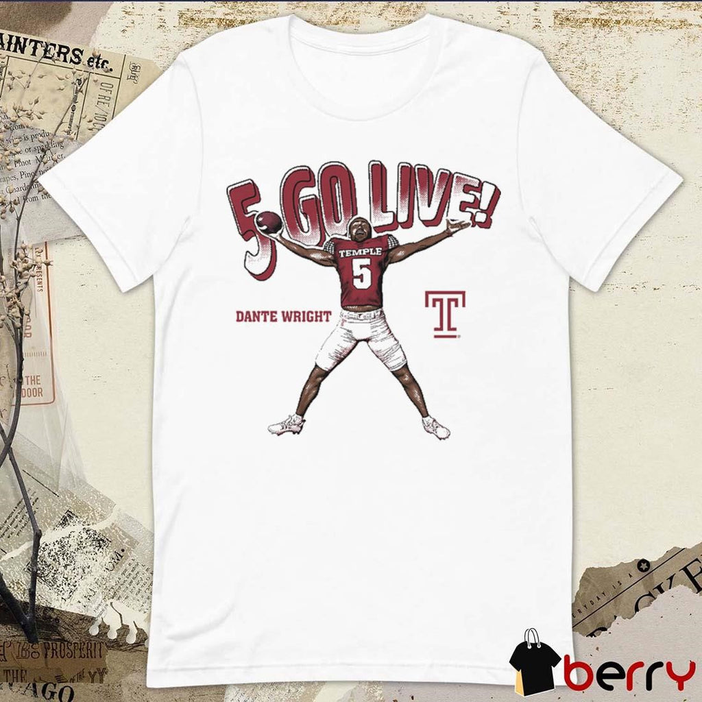 Dante Wright 5 Go Live Temple Owls Graphic t-shirt