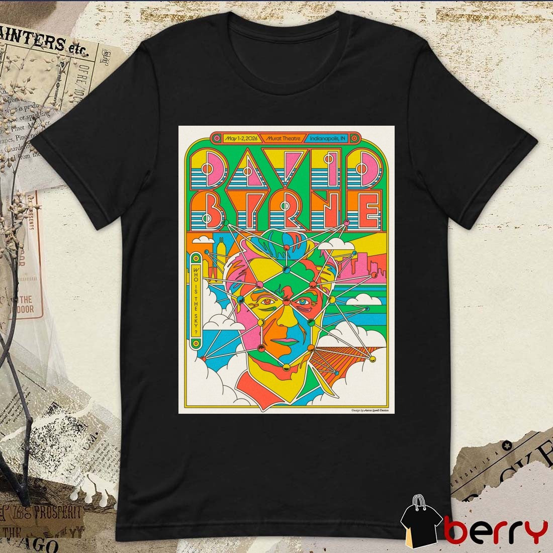 David Byrne Who Is The Sky tour Murat Theatre in Indianapolis May 1 – May 2, 2026 Poster t-shirt