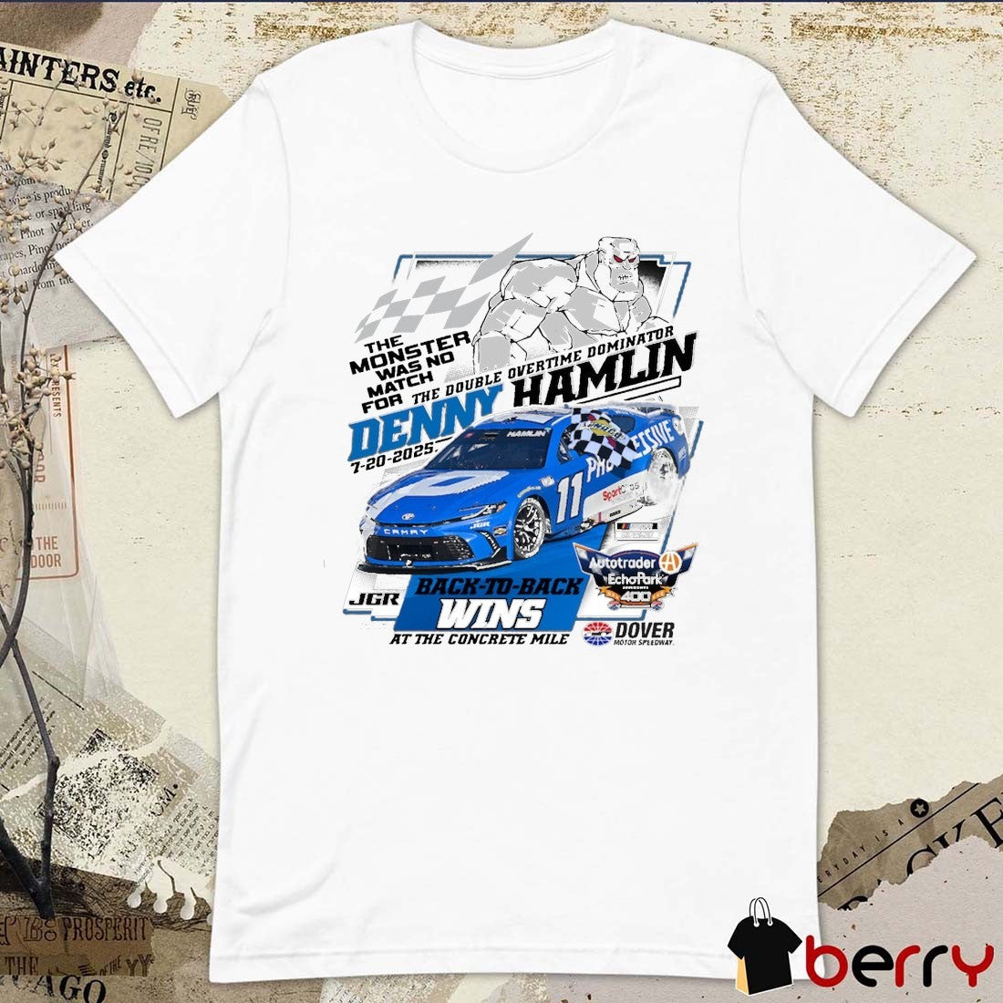 Denny Hamlin Checkered Flag Sports 2025 Autotrader EchoPark Automotive 400 Race Win At The Concrete Mile t-shirt