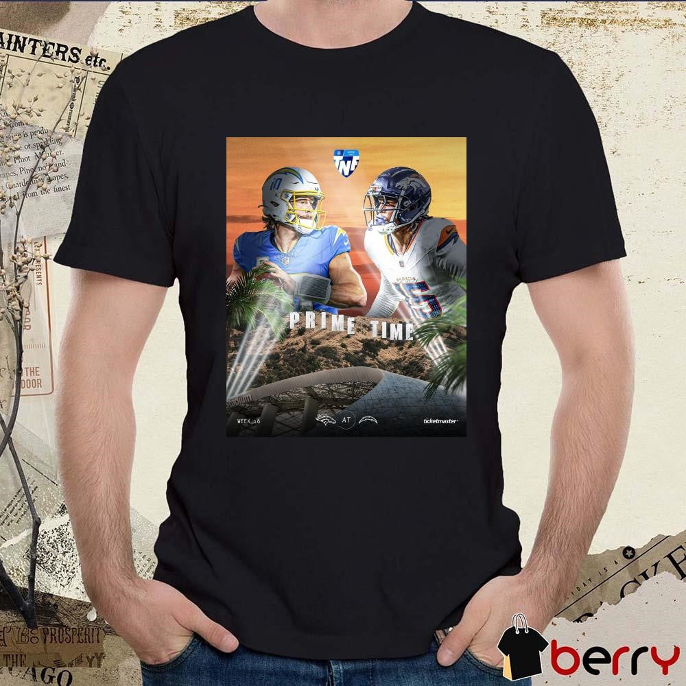 Denver Broncos vs. Los Angeles Chargers Week 16 A High-stakes Divisional Matchup In Prime Time Poster t-shirt