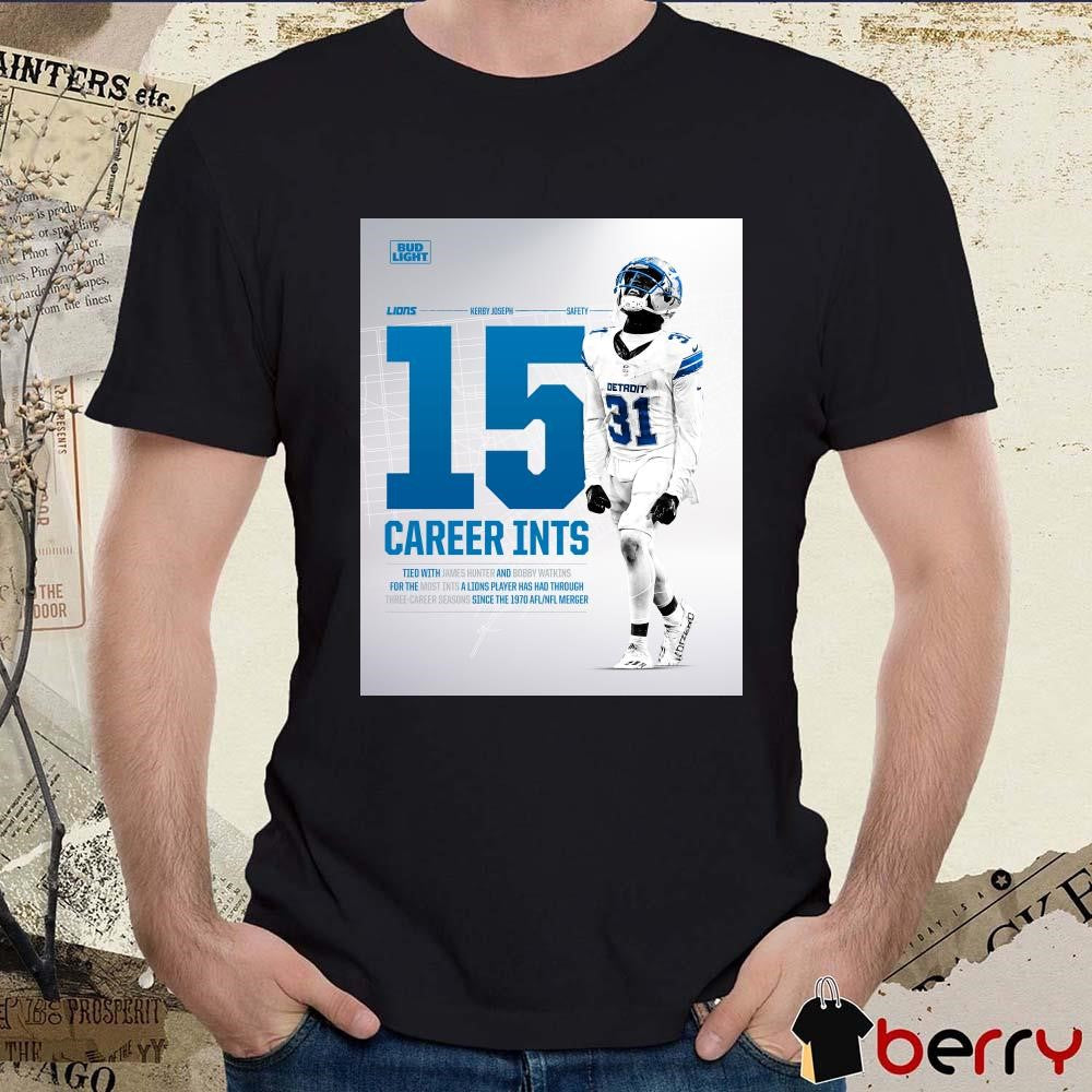 Detroit Lions NFL Kerby Joseph 15 Career Ints Tied With James Hunter And Bobby Watkins For The Most Ints A Lions Player Poster t-shirt