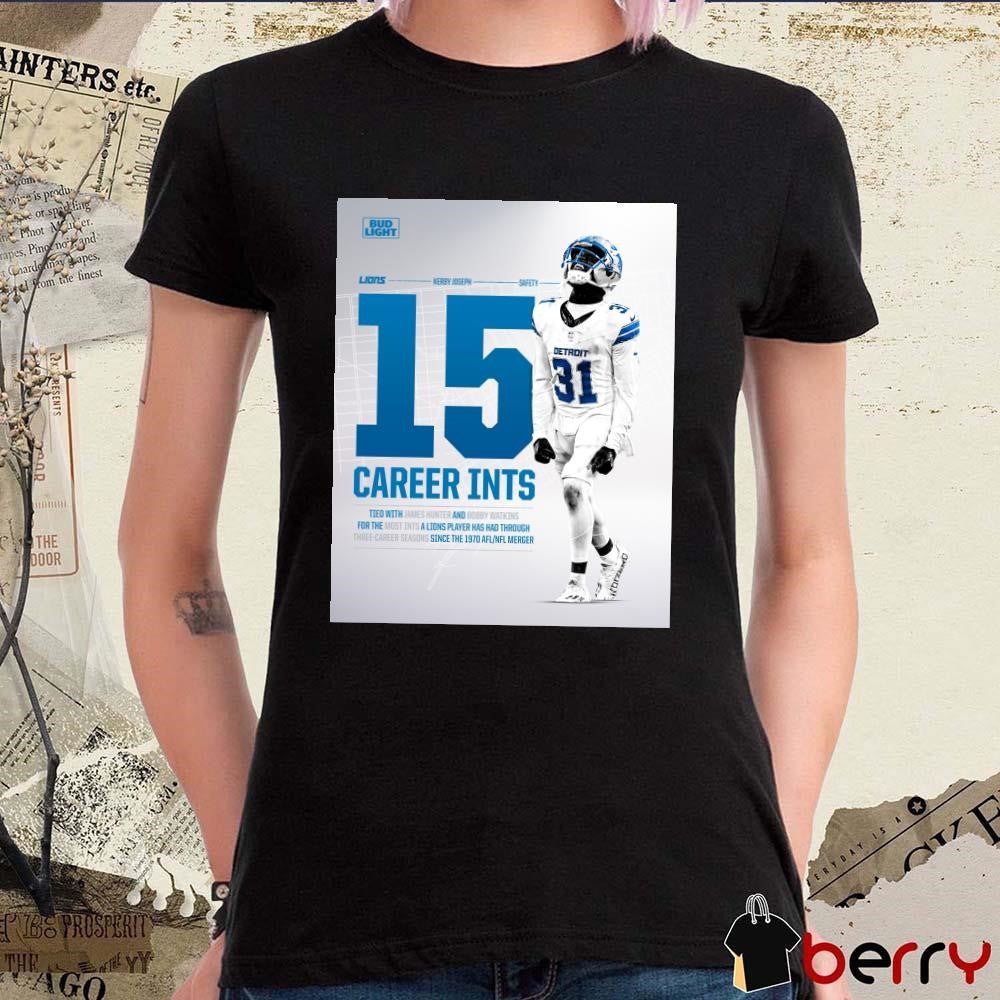Detroit Lions NFL Kerby Joseph 15 Career Ints Tied With James Hunter And Bobby Watkins For The Most Ints A Lions Player Poster t-shirt