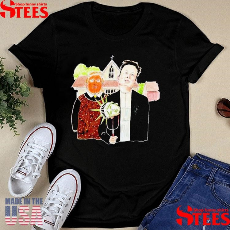 Donald Trump And Elon Musk American Gothic Herr Plugs Shirts