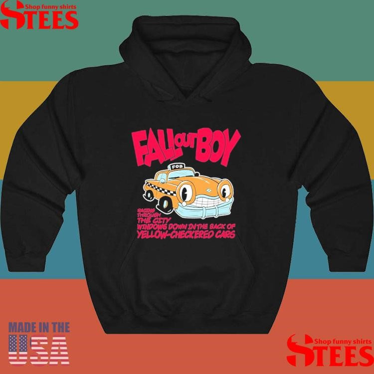 Fall Out Boy Racing Through The City Windows Down In The Dark Of Yellow Checkered Cars Shirts