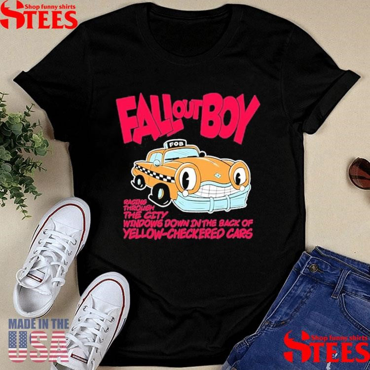 Fall Out Boy Racing Through The City Windows Down In The Dark Of Yellow Checkered Cars Shirts