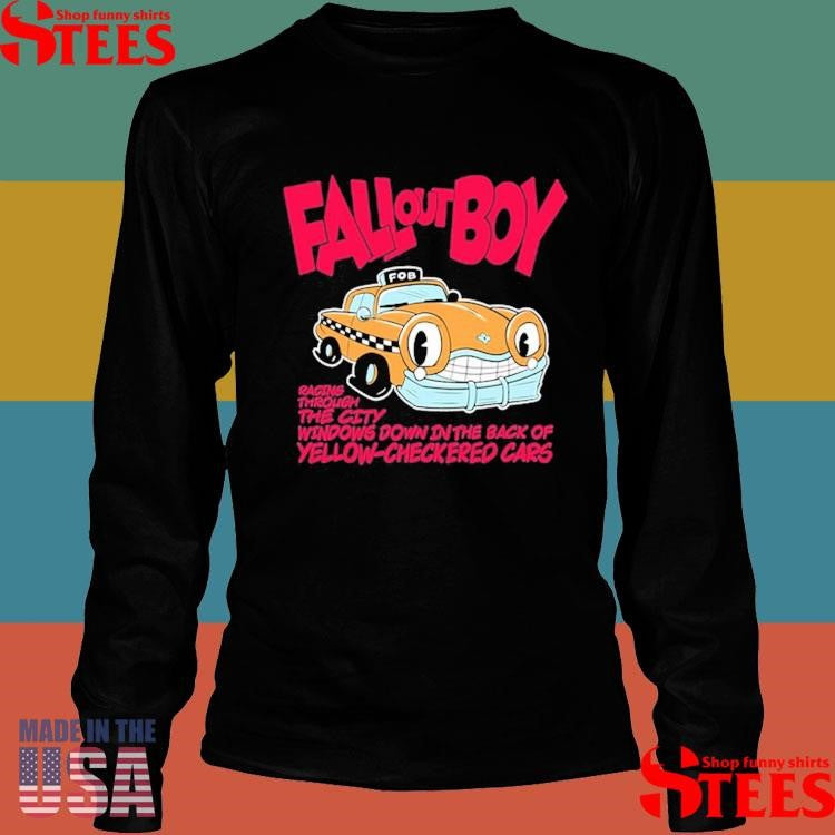 Fall Out Boy Racing Through The City Windows Down In The Dark Of Yellow Checkered Cars Shirts