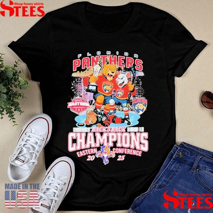 Florida Panthers Stomp Carolina Hurricanes Nhl Eastern Conference Back 3 Back Champions 2025 Mascot Shirts