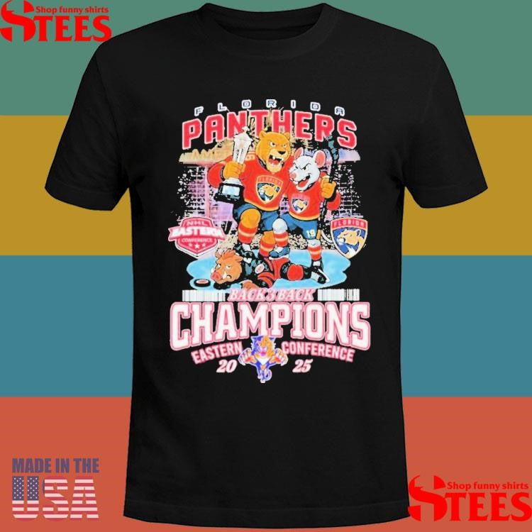 Florida Panthers Stomp Carolina Hurricanes Nhl Eastern Conference Back 3 Back Champions 2025 Mascot Shirts