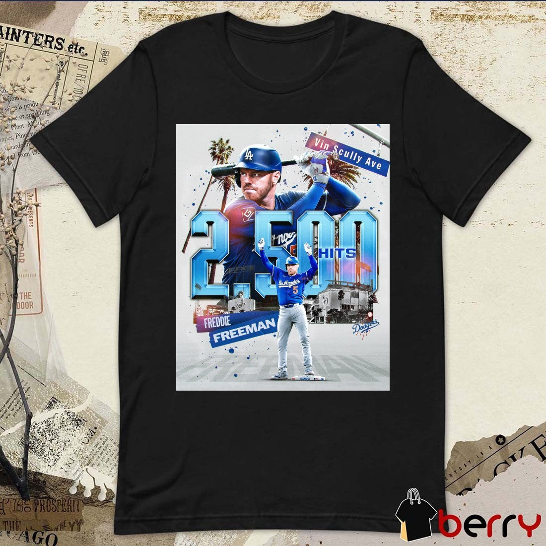 Freddie Freeman Los Angeles Dodgers MLB 2,500th Hit Vin Scully Ave Poster Poster t-shirt
