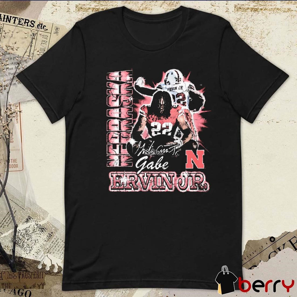 Gabe Ervin Jr Nebraska Cornhuskers football 90s Retro Signature Graphic t-shirt