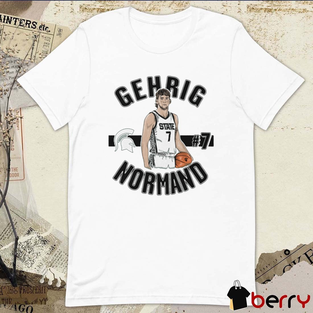 Gehrig Normand #7 Illustrated Forest Michigan State Spartans basketball NCAA Graphic t-shirt