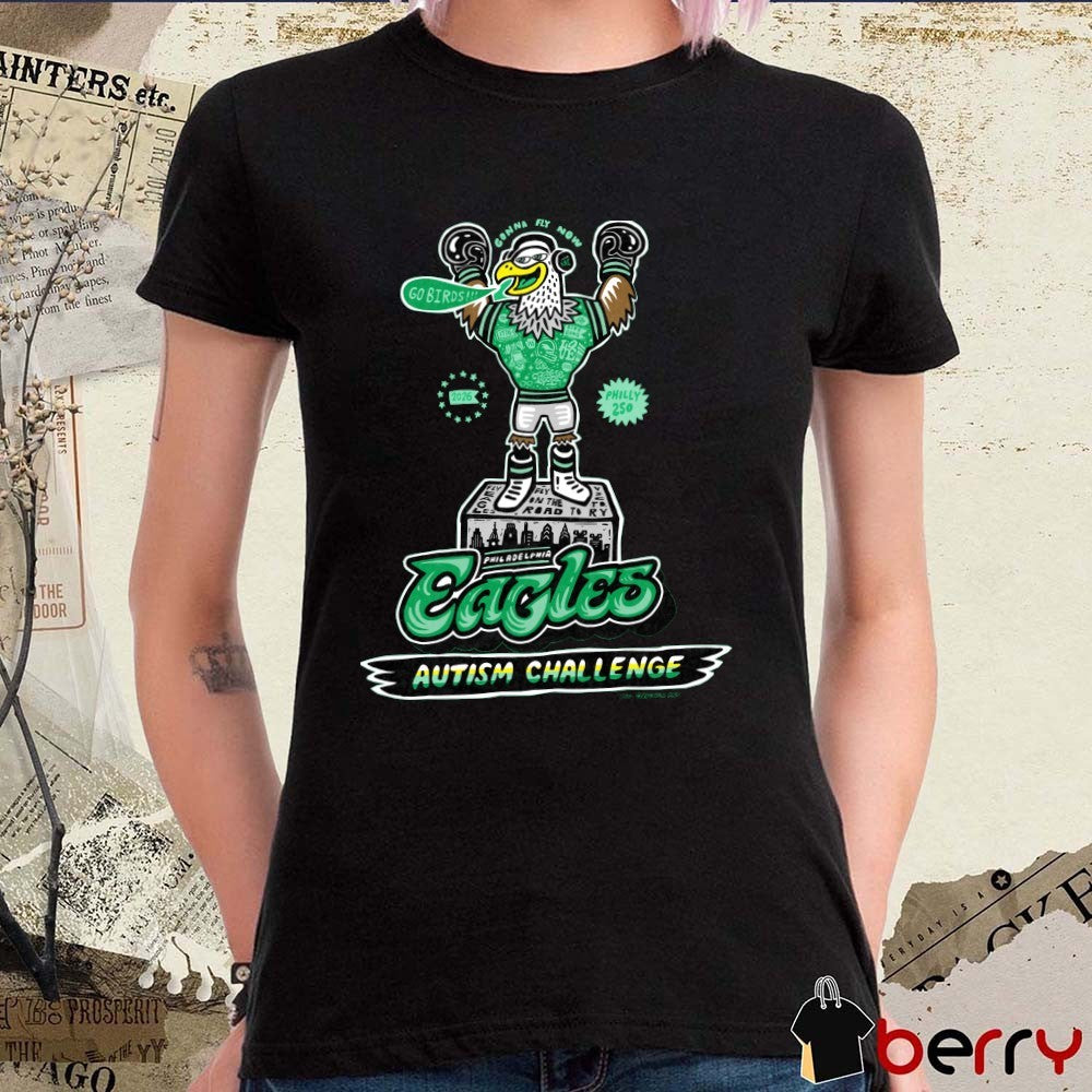 Gonna Fly Now Go Birds 2026 Philadelphia Eagles Autism Challenge Paul Carpenter Art t-shirt
