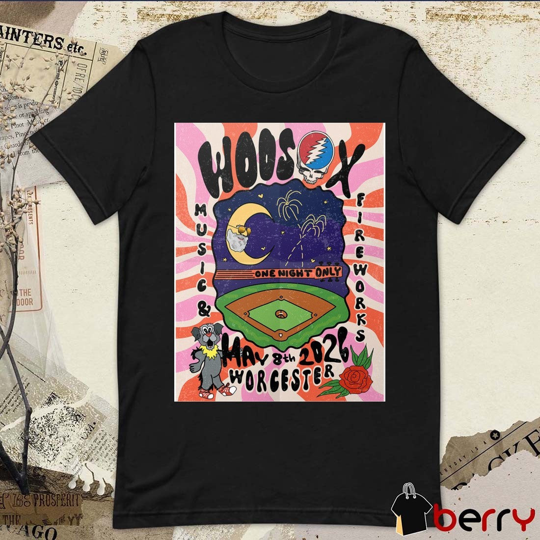 Grateful Dead WooSox Music and Fireworks night at a baseball stadium May 8th, 2026 Worcester t-shirt
