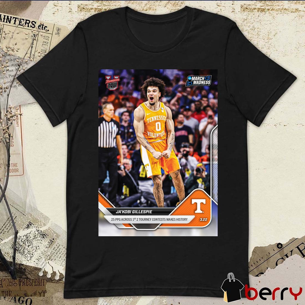 Ja’Kobi Gillespie 25 PPG Across 1st 2 Tourney Contests Makes History 2025-26 Bowman U NOW Basketball Card t-shirt