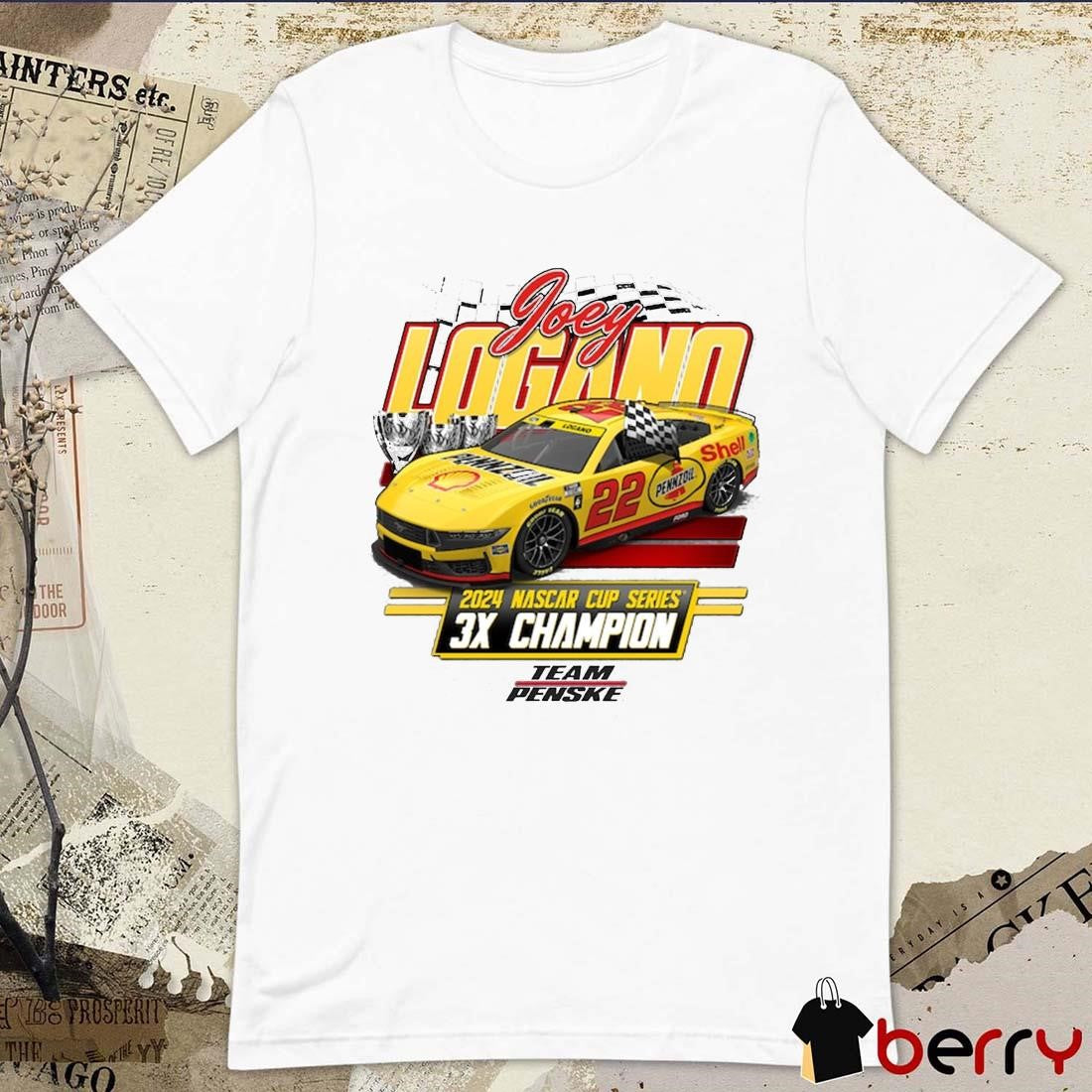 Joey Logano Team Penske Three-Time NASCAR Cup Series Champion 3X Champion Vintage Car t-shirt