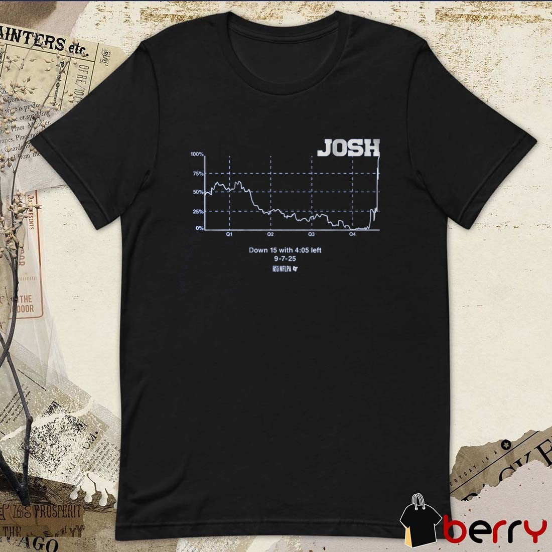 Josh Allen Buffalo Bills Win Probability Chart Down 15 With 4 05 Left 9 7 2025 t-shirt