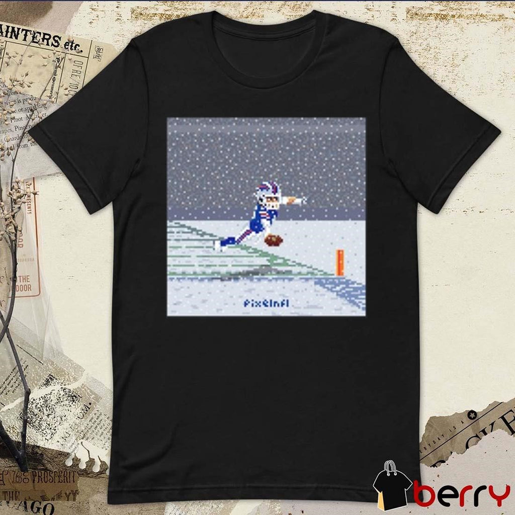 Josh Allen Flying Touchdown Snow Pixel Buffalo Bills NFL t-shirt