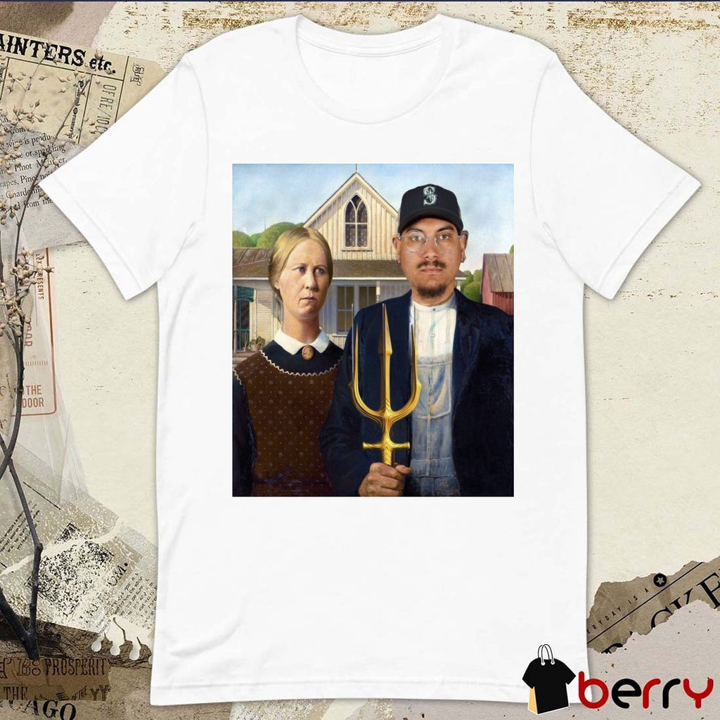 Josh Naylor Seattle Mariners 1930 American Gothic By Grant Wood Parody Art t-shirt