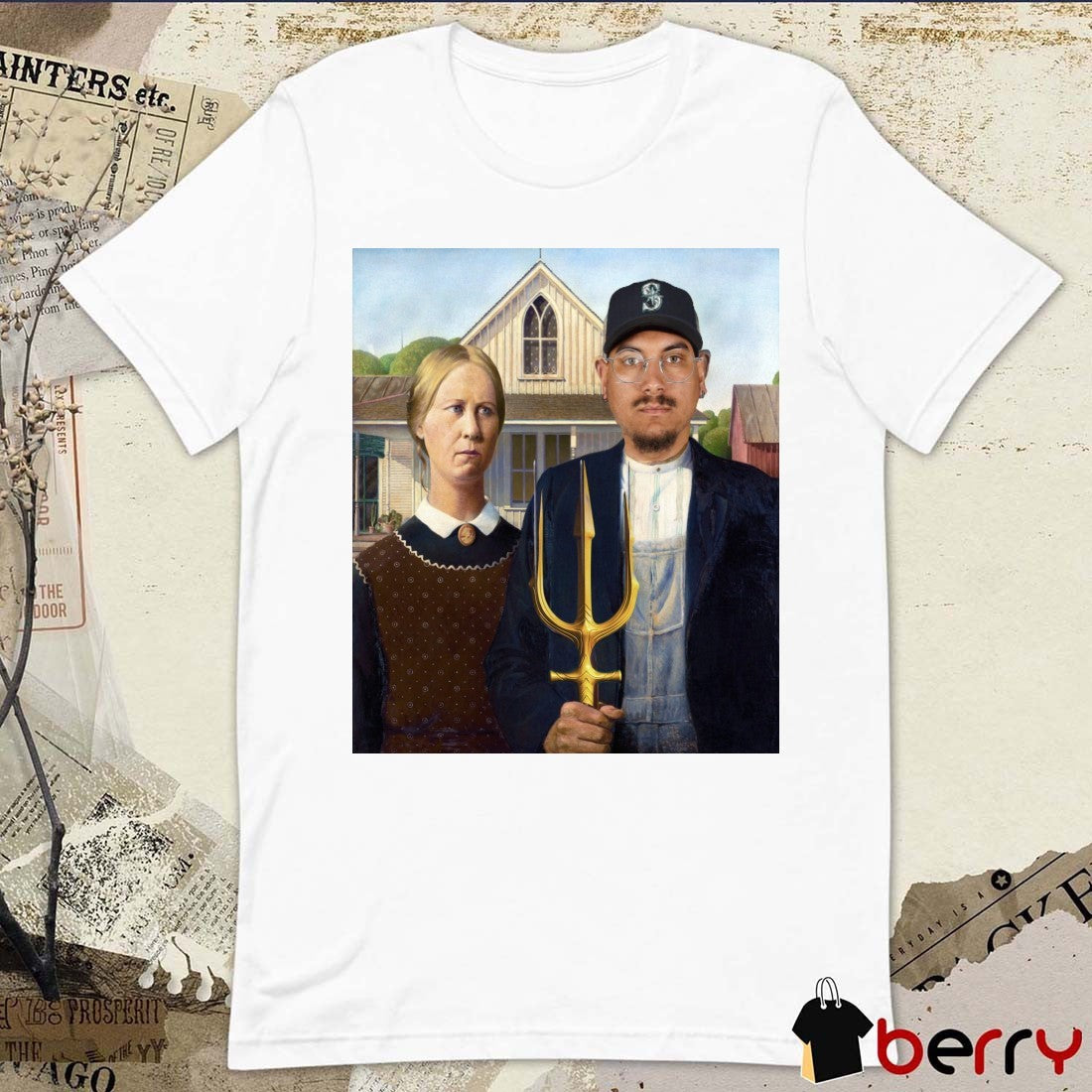 Josh Naylor Seattle Mariners 1930 American Gothic By Grant Wood Parody Art t-shirt
