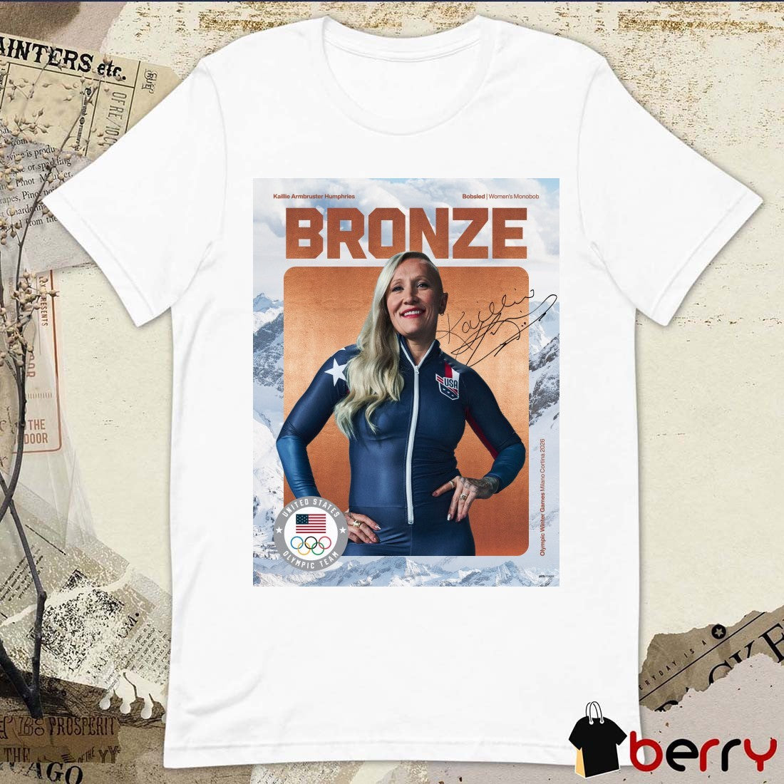 Kaillie Armbruster Humphries Bobsled Women’s Monobob BRONZE Winter Olympics Signature t-shirt