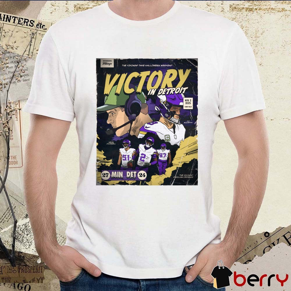 Kevin O’Connell Minnesota Vikings Vs Detroit Lions Victory In Detroit November 2 2025 Ford Field Poster t-shirt