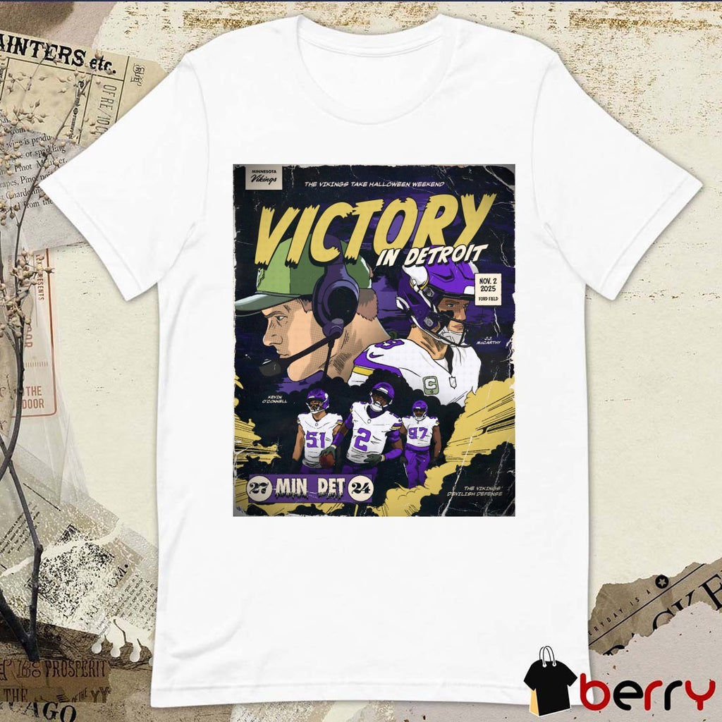 Kevin O’Connell Minnesota Vikings Vs Detroit Lions Victory In Detroit November 2 2025 Ford Field Poster t-shirt