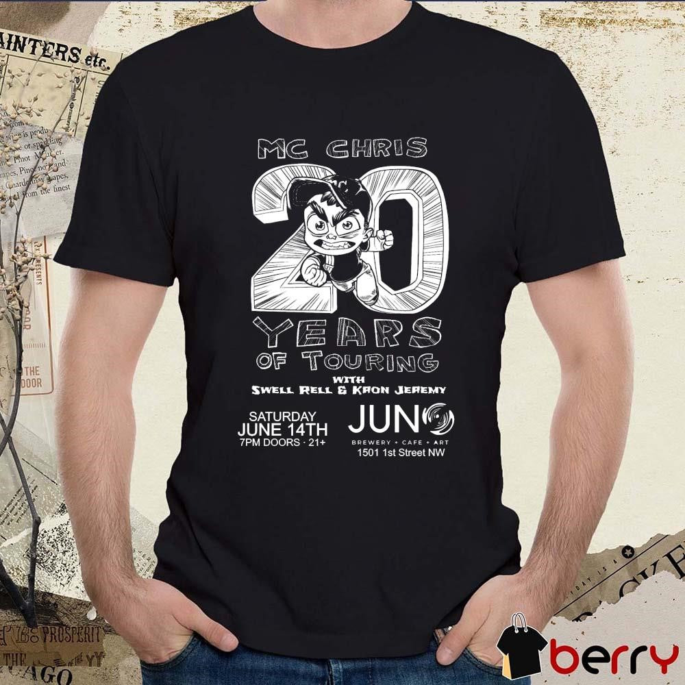 MC Chris 20 years of touring with Swell Rell and Kron Jeremy at Juno Brewery Saturday, June 14th 2025 t-shirt