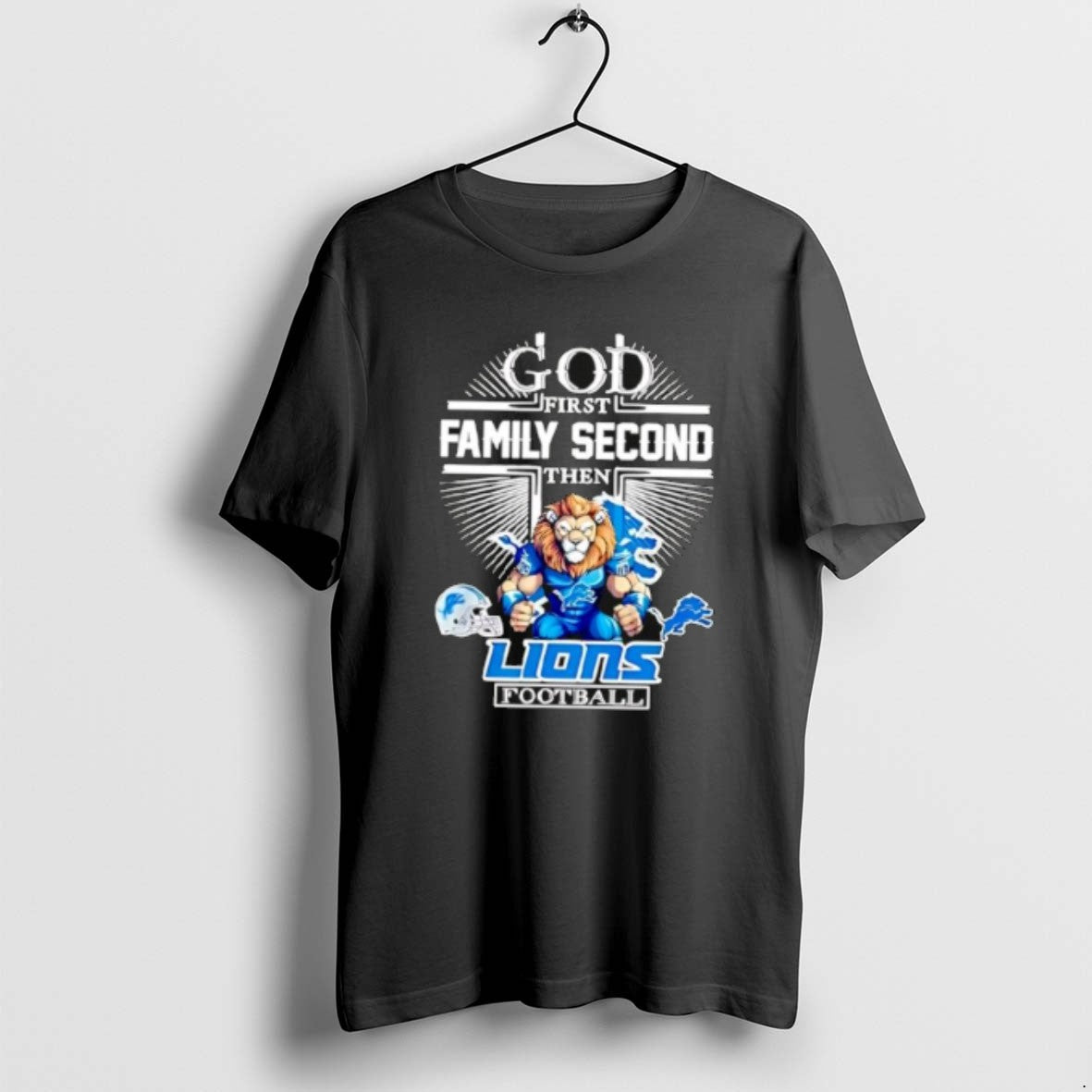 Official Mascot Of Detroit Lions God First Family Second Then Football T-Shirts, Hoodie, Sweatshirt | CiraTrend.com