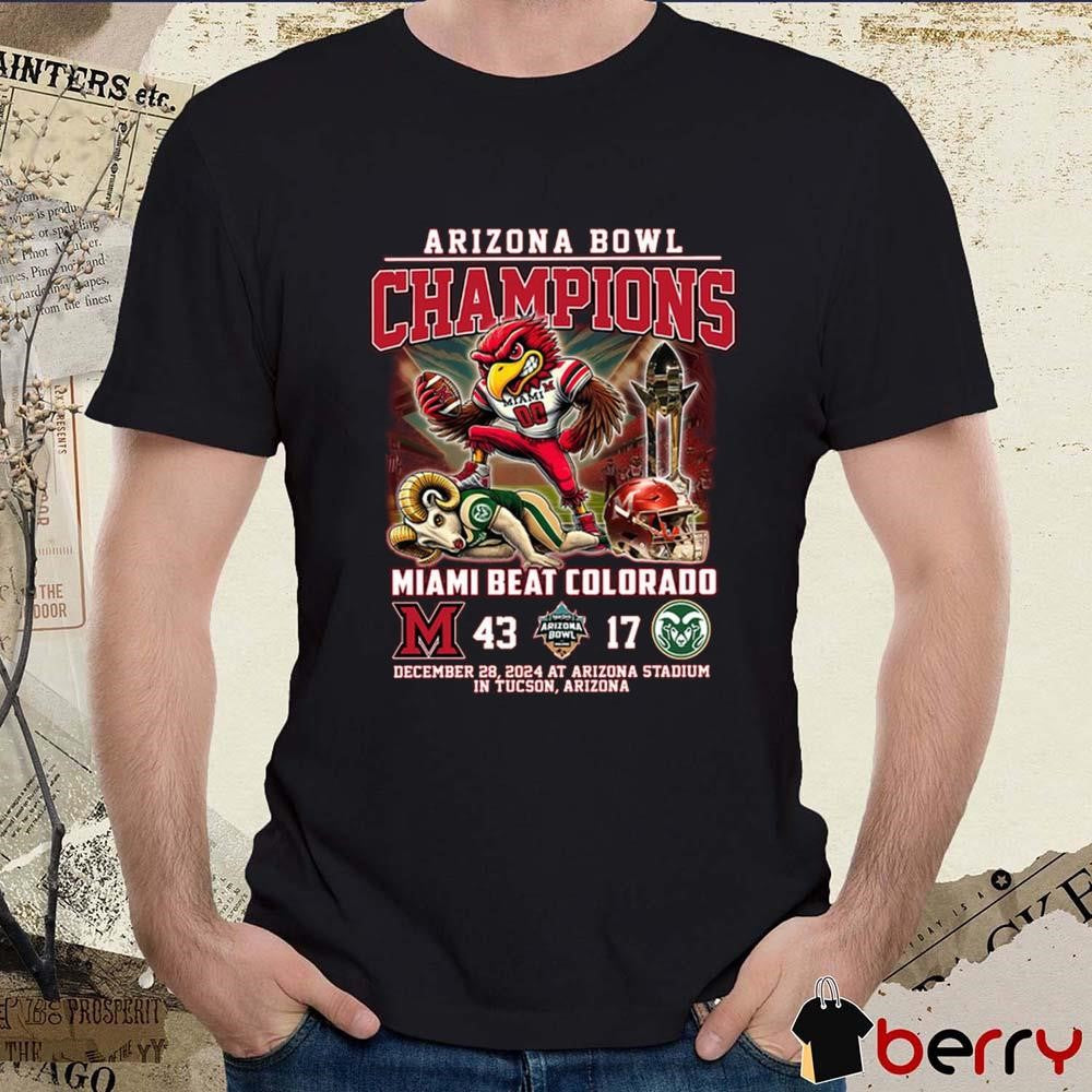 Miami Seahawks Beat Colorado Arizona Bowl 2024 Champions 43-17 Score Dec 28 At Arizona Stadium Mascot t-shirt