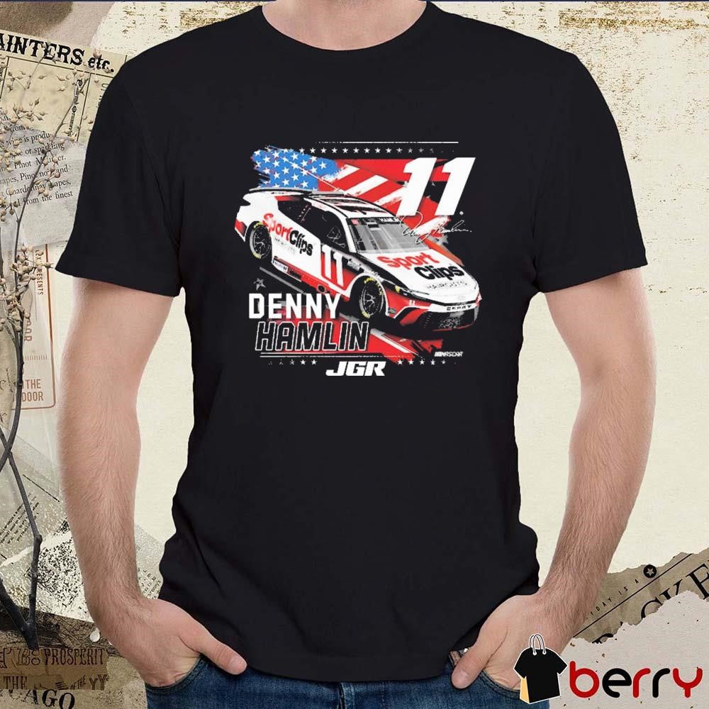 NASCAR Denny Hamlin JGR Joe Gibbs Racing Team Collection Patriotic Car Signature t-shirt