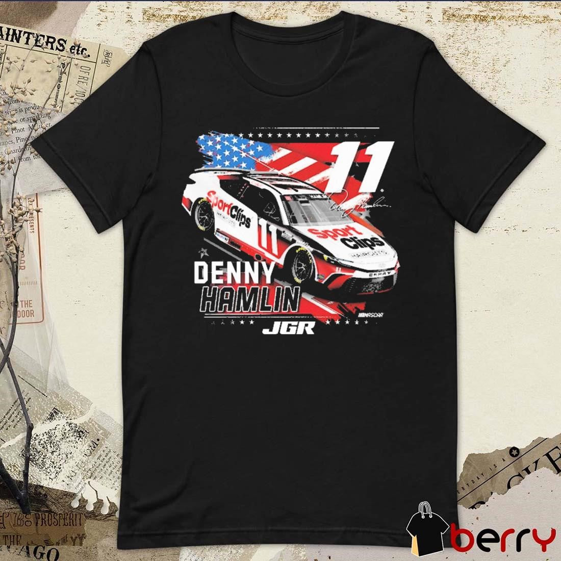NASCAR Denny Hamlin JGR Joe Gibbs Racing Team Collection Patriotic Car Signature t-shirt