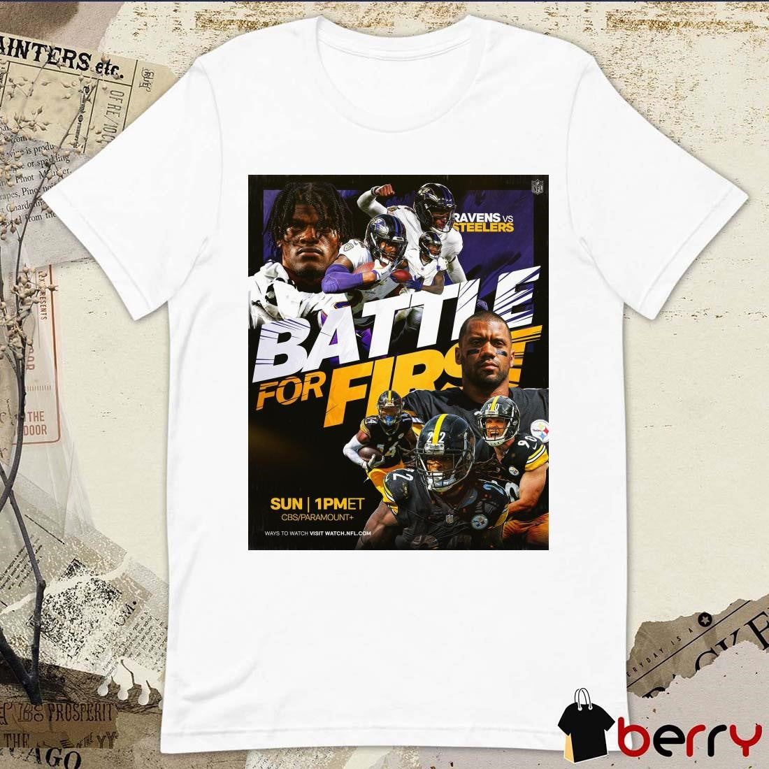 NFL Baltimore Ravens and Pittsburgh Steelers Battle For First AFC North On The Line Poster t-shirt