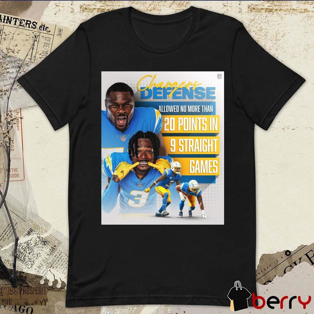 NFL Los Angeles Chargers Defense Allowed No More Than 20 Points In 9 Straight Games Poster t-shirt