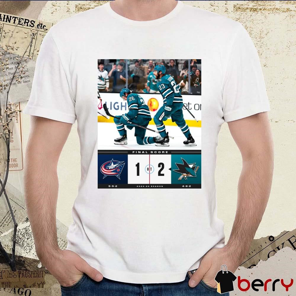 NHL Final Score Columbus Blue Jackets Vs San Jose Sharks 1 – 2 2024-25 Season Poster t-shirt